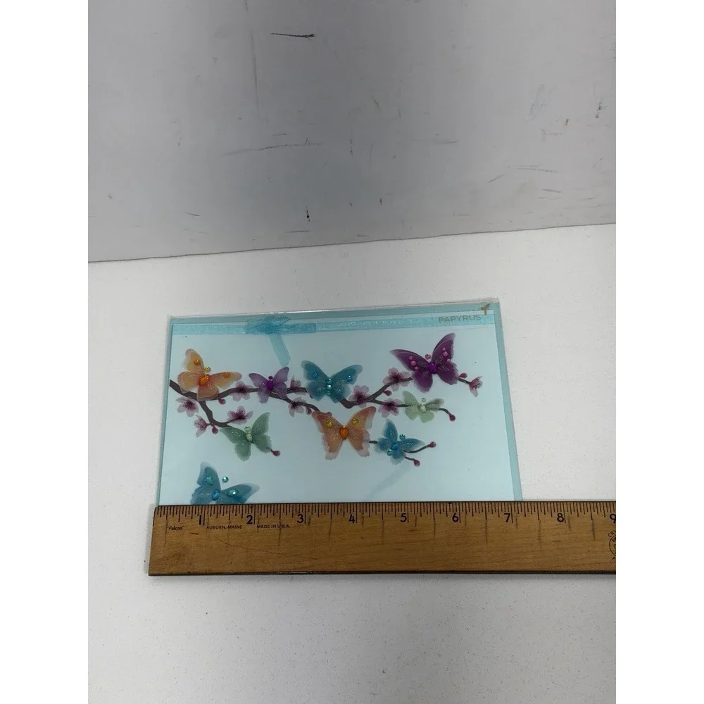 Papyrus Blank Card Cherry Blossoms Butterfly Blue Greeting Card Vintage